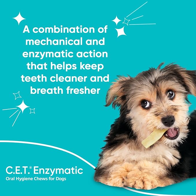 Virbac C.E.T.® Enzymatic Oral Hygiene Chews for Dogs, Small - Plaque & Tartar Control - Single Layer Beefhide with Exclusive Dual-Enzyme System & Tasty Chicken Flavor - Easy to Give Dog Dental Chew
