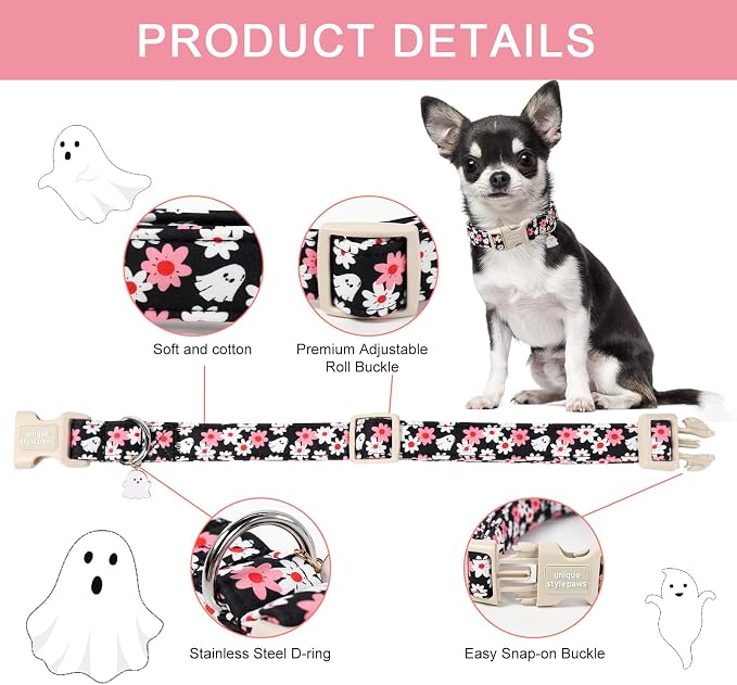 Unique style paws Dog Collar Plastic Buckle with Pendant Halloween Black Ghost Flower Puppy Collars for Small Medium Large Boys Girls Dogs