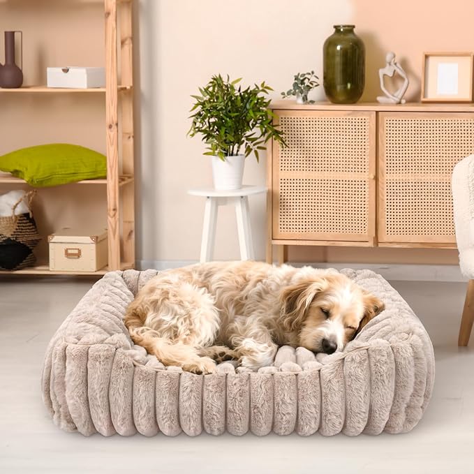 Ultra Soft Dog Bed for Medium Large Dogs, Machine Washable Rectangular Pet Bed with Non-Slip Bottom, Breathable Puppy Sleeping Mat for Indoor, Fits 28-inch Pet Crate, Camel