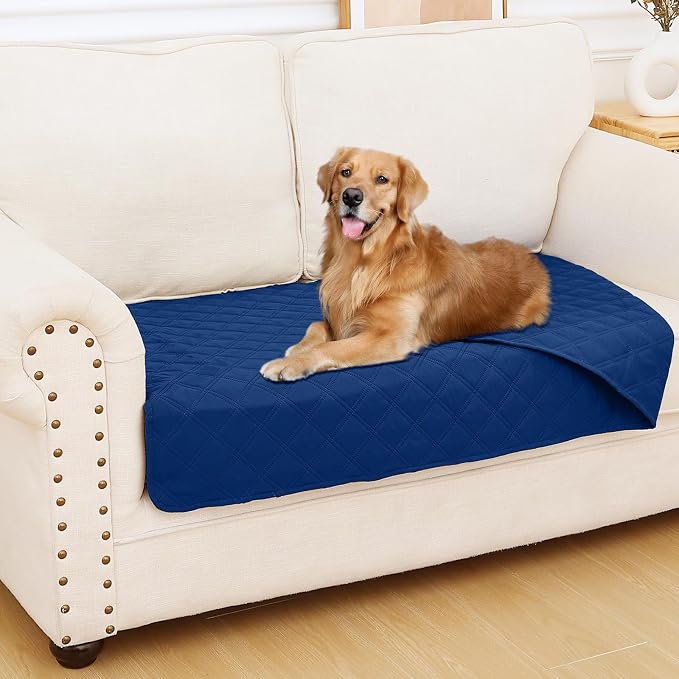 Smiry Waterproof Dog Bed Cover Pet Blanket, Soft Washable Dog Blanket for Furniture Bed Couch Sofa Reversible, Checkered (30"x53", Navy/Navy)
