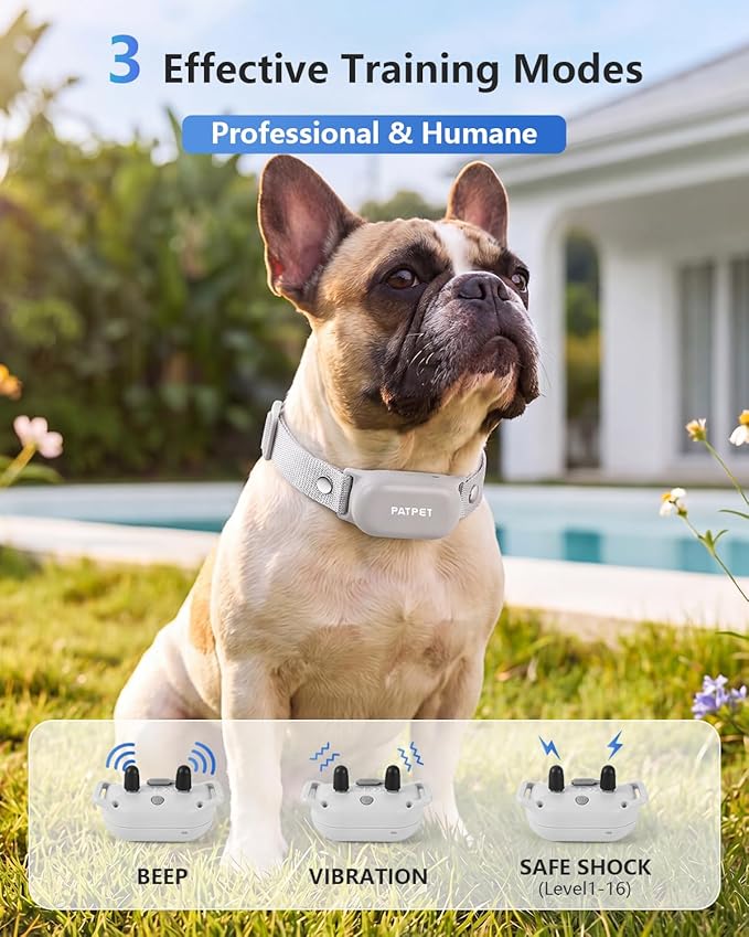 PATPET Shock Collar for Dogs - 4000FT Dog Training Collar with Remote, IPX7 Waterproof 4 Modes(Beep/Vibration/Shock) Dog Shock Collar, Rechargeable E-Collar for Small Medium Large Dogs (Light Grey)