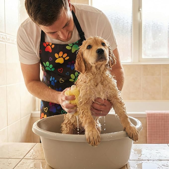 Dog Grooming Waterproof Apron with 2 Pockets, Cute Animals Puppy Dog Pets Apron