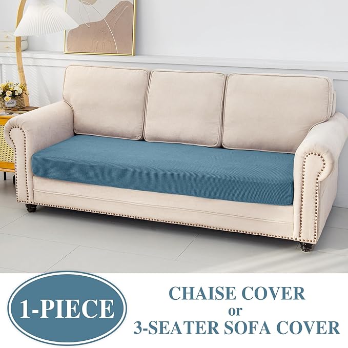 LA MEACK Couch Cushion Cover Chaise Lounge Cover Washable Separate Seat Chaise Couch Cover Stretch Sectional Sofa Slipcover(1 Piece for Chaise or Sofa 3-Seater, Blue)