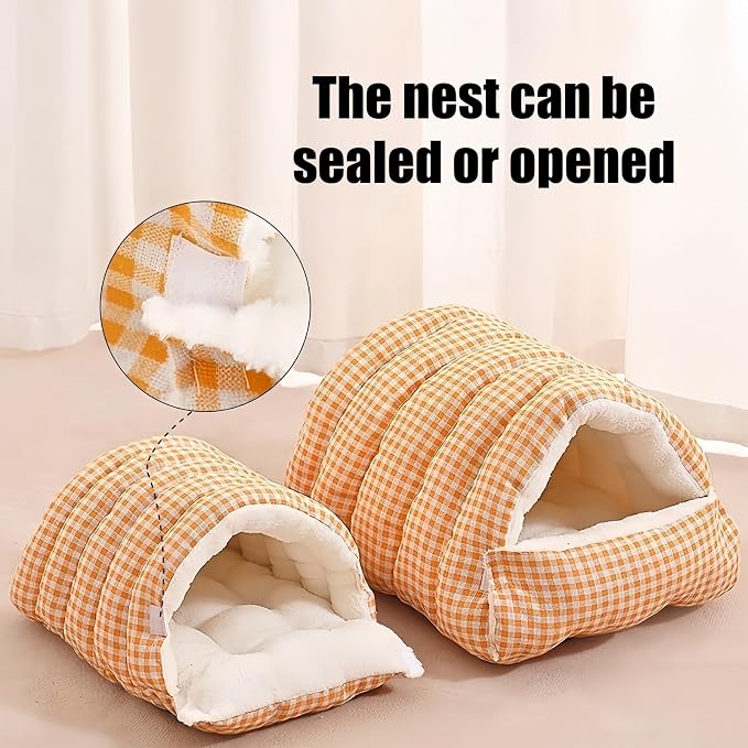 Peiiwdc Portable Enclosed Pet Bed Soft Hideaway with Cover Cave for Dog Cats Nest House Washable Stress Reducing Design Indoor Pet Bed