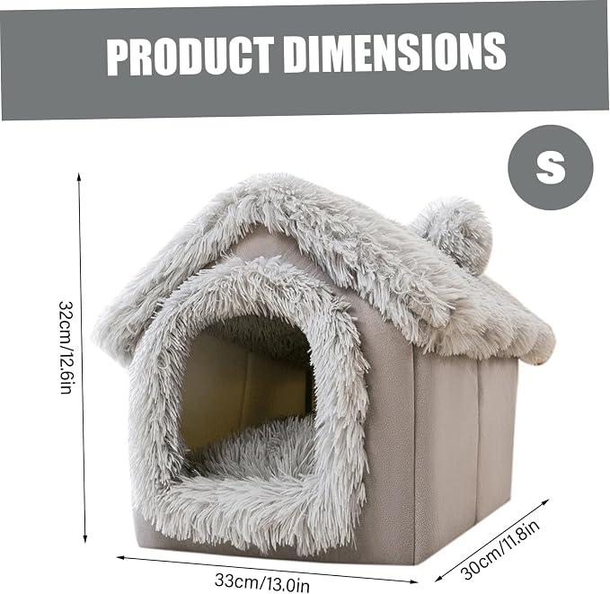 Enclosed Dog Bed, Soft and Warm Plush Dog Bed with Cover Cave Removable and Washable House Type Tent Huts for Indoor Pets S 13x11.8x12.6, Indoor House