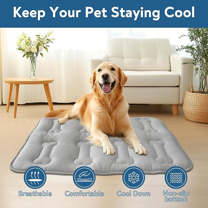 Magik & Kover Summer Dog Cooling Mat, 2 Pack 30" x 19" Indoor Outdoor Cooling Mat for Dogs Medium, Machine Washable Thickened Non-Slip Cool Pad for Dogs Cats, Grey