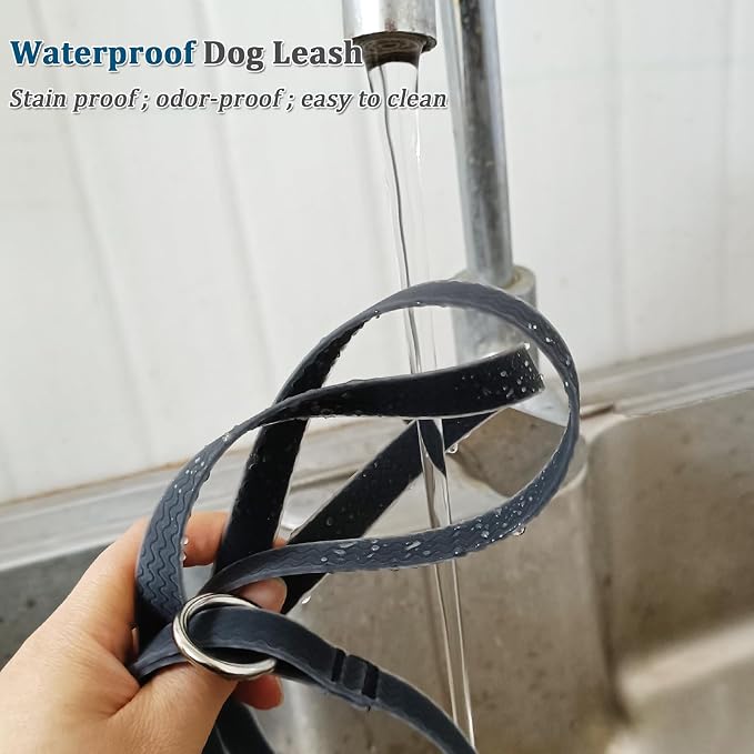 WYuZe Waterproof Dog Leash 7FT 12FT, Odor-Proof Strong Coated Nylon Webbing Easy to Clean, Lightweight Long Leash for Outdoor Walking, Hiking, Beach Playing (7ft, Black)