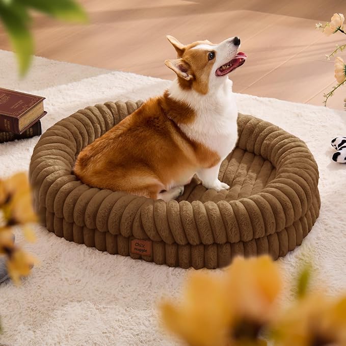 ChiXnuggle Orthopedic Dog Bed for Large Dogs, Waterproof Faux Rabbit Fur Dog Couch with Egg Crate Foam Support and Washable Removable Cover, Bolster Pet Sofa with Non-Slip Bottom, 35x28x7, Brown