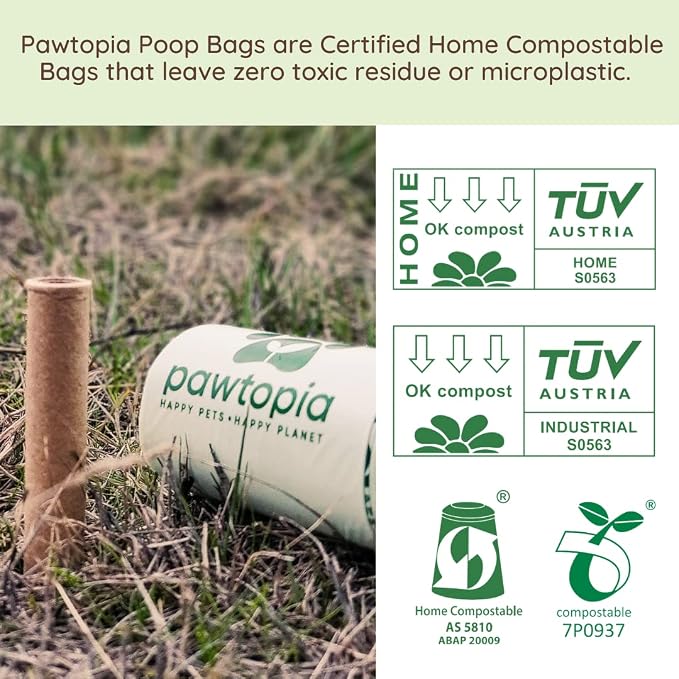 Pawtria Certified Home Compostable Dog Poop Bags (480), Poop Bags for Dogs, Cat Litter, Vegetable Starches, Dog Waste Bags, Leakproof, Easy to Open, Give Back
