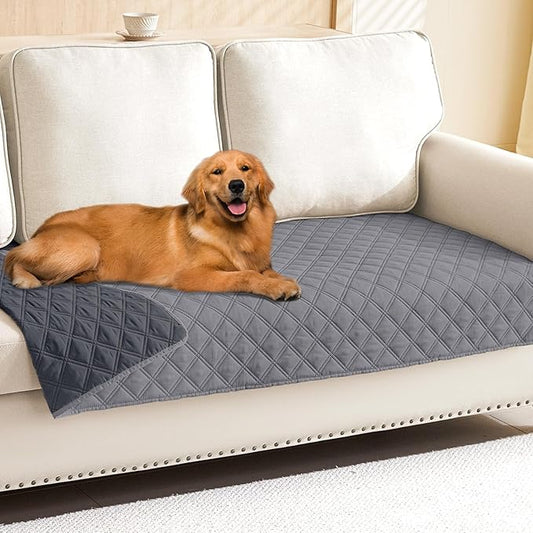 Smiry Waterproof Couch Covers for Dogs Washable, Reversible Pet Couch Covers for 3 Cushion Sofa Pet Friendly, Soft Sofa Furniture Protector for Dogs Cat Kids, Checkered (30"x95", Grey/Dark Grey)