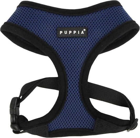 Puppia Soft Dog Harness No Choke Over-The-Head Triple Layered Breathable Mesh Adjustable Chest Belt and Quick-Release Buckle, Royal Blue, Small