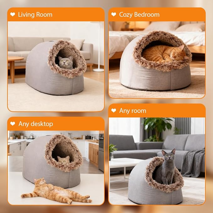 Winter Warm Pet Cave Bed, 2026 New Winter Cozy Cat Tent for Indoor, Soft Plush Cozy Indoor Nest with Non-Slip Bottom for Small Medium Dogs, Cats (Green, M, 16 * 14 * 13inches)
