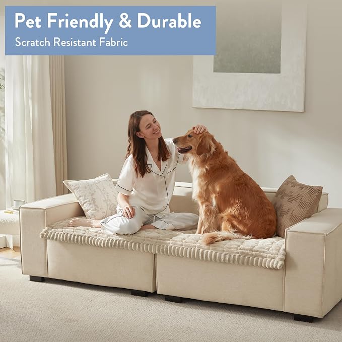 SureFit Couch Covers for Dogs,Washable Couch Protector for 3-Cushion Sofa,Non-Slip Paw Print Grip,Soft Skin-Friendly Furniture Cover for Pets,Thick and Cozy Slipcover for Sofa Cushions(28”x71“ Khaki)