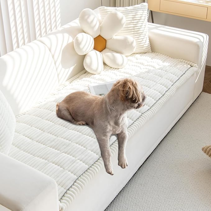 Gumfolk Pet Couch Covers for Sofa Slipcovers Couch Protector for Dogs Washable Cushion Cover, Sofa Pad Blanket Furniture, White, 27in*47in
