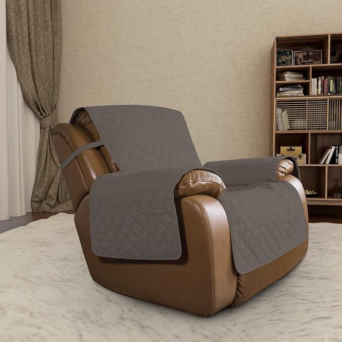 Easy-Going Oversized Recliner Cover Reversible Couch Cover Sofa Cover for Living Room Water Resistant Furniture Protector with Elastic Straps for Pets Dog (Oversized Recliner,Taupe/Ivory)