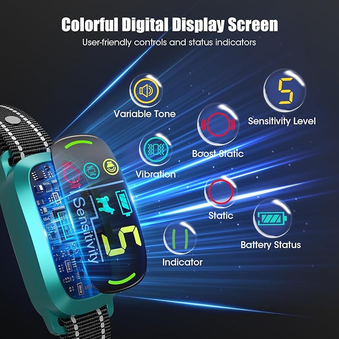 Smart AI Bark Collar for Large Medium Small Dogs, Anti Barking Device with 5 Training Modes, Exclusive Forced Bark-Stopping, Rechargeable IP67 Waterproof Bark Collar with 5 Sensitivity (Teal)