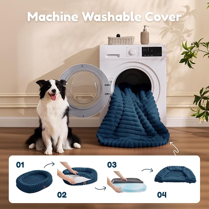 ChiXnuggle Orthopedic Dog Bed for Medium Dogs, Waterproof Faux Rabbit Fur Dog Couch with Egg Crate Foam Support and Washable Removable Cover, Bolster Pet Sofa with Non-Slip Bottom, 30x24x7, Navy