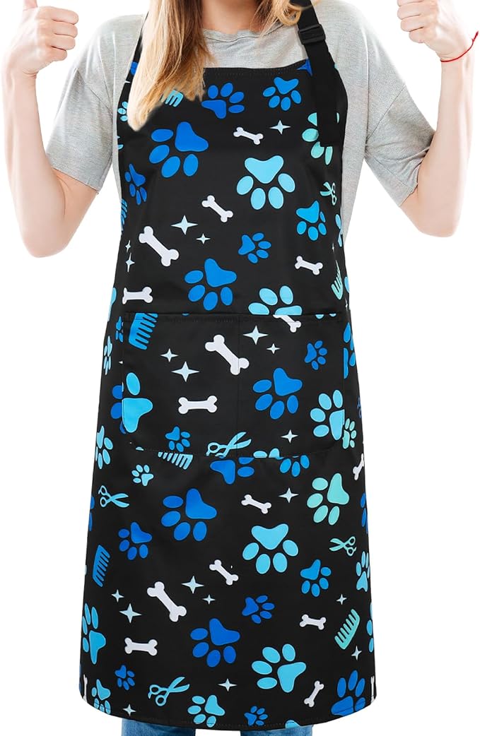 Dog Grooming Waterproof Apron with 2 Pockets, Cute Animals Puppy Dog Pets Apron