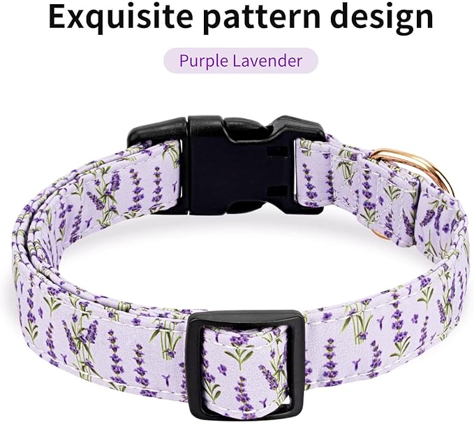 Personalized Dog Collars,Adjustable Puppy Collars with Safety Buckle for Small Medium Large Dogs,Cute and Unique Pink Cherry Pattern Pet Collar for Boy Girl Dogs. (Purple Lavender, S)