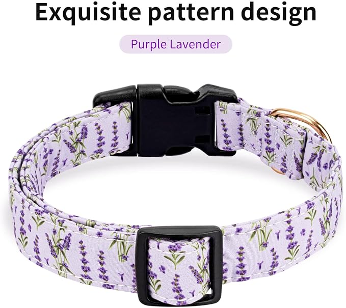 Personalized Dog Collars,Adjustable Puppy Collars with Safety Buckle for Small Medium Large Dogs,Cute and Unique Pink Cherry Pattern Pet Collar for Boy Girl Dogs. (Purple Lavender, L)
