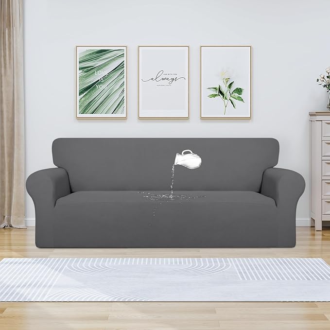 PureFit 100% Dual Waterproof Couch Cover Slipcovers for Couches and Sofas - Stretch Non Slip Fleece Sofa Covers Washable, Leakproof Furniture Protector for Kids, Pets, Dog (Oversized Sofa, Gray)