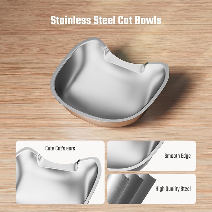 Stainless Steel Cat Bowls: Suitable for IMIPAW Automatic Pet Feeder Cat Whisker Fatigue Relief Friendly Shape and Easy to Clean