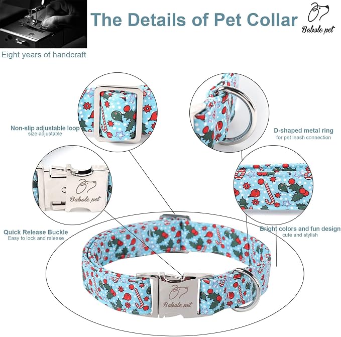 Christmas Dog Collar for Large Dogs - Design Cute Winter Holiday Collars Adjustable Blue Christmas Pet Metal Buckle Collar for Puppy Girl Boy Female Dogs L