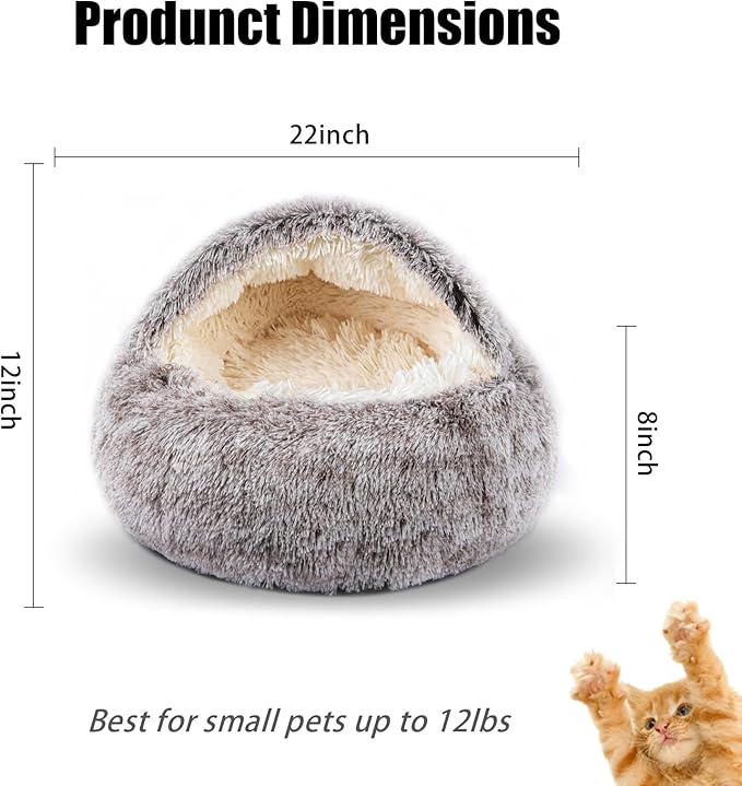 FORMYCATIE Cat Beds for Indoor Cats,Cat Cave for Puppy and Kitty,Calming Small Dog Bed for Small Dogs with Cover Cave,Cozy Warming Fluffy Washable Anti-Slip Pet Sleeping Bag (Khaki, 22 * 22inch)