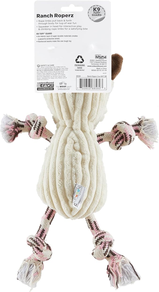 Outward Hound Ranch Roperz Cow Plush Squeaky Dog Toy
