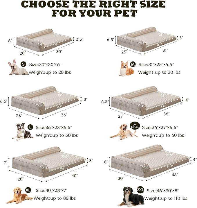 WINDRACING Orthopedic Dog Beds for Medium Dogs, Waterproof Egg Foam Dog Sofa Bed with L Bolster Sides, Washable Medium Pet Bed with Removable Cover & Non-Slip Bottom, 31 x 25 inch, Beige
