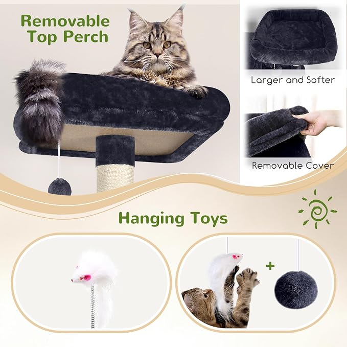 Globlazer Sturdy Cat Tree, 68-inch Large Cat Tower for Indoor Adult Cats 20 lbs Heavy Duty Cat Tree for Big Cats with Extra Large Platform, 5 Scratching Post, S68, Dark Grey