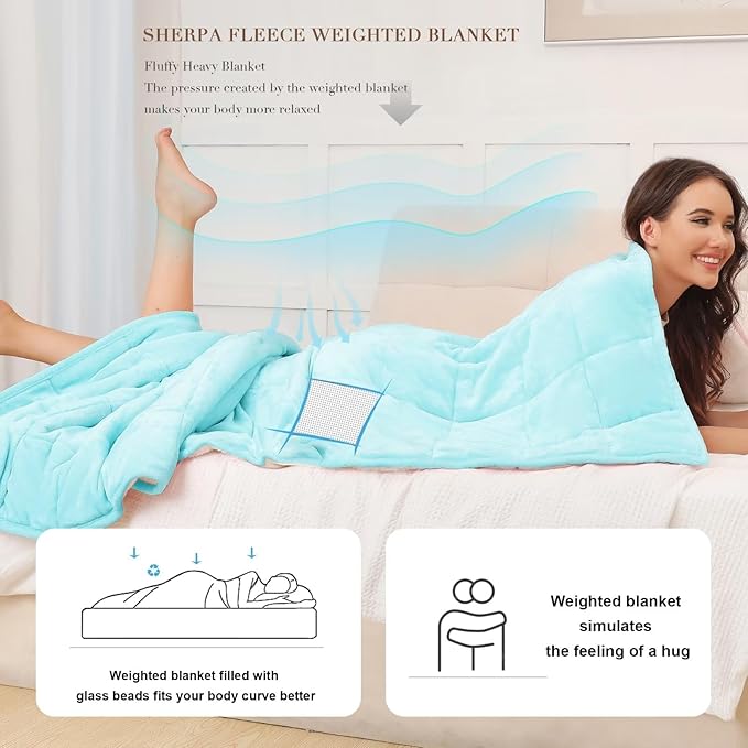 Alomidds Weighted Blanket for Adults, 12lb Twin Size Weighted Blankets,Heavy Blanket with Shiny Soft Shiny Fleece and Cozy Warm Sherpa for Couch Bed, 48 x 72 inches,Aque