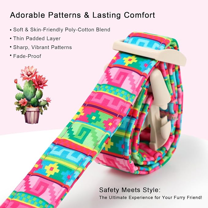Summer Dog Collar Colorful Geometric Dog Collars for Giant Large Dogs - Lightweight Adjustable Mexican Boho Male Female Dogs Holiday Collar with Safety Buckle XL