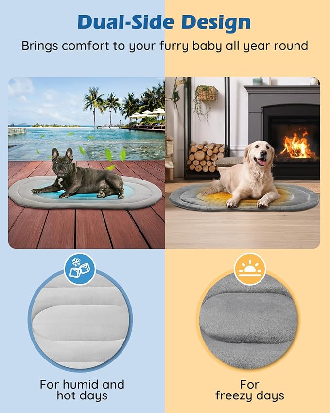 Papettly Pet Dog Cooling Mat 35“x19” Reversible Cooling Pad for Dogs and Cats, Comfort Ice Silk Cotton Summer Dog Bed Outdoor Indoor Washable, Ideal for Kennel Sofa Floor Car Seats