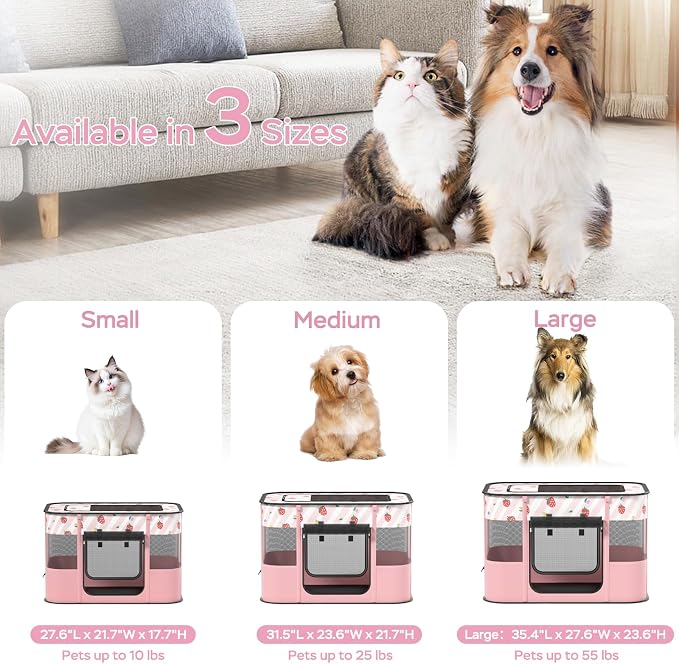 Dog and CAT pop Play Pen,Pets Houses for Dogs and Cats,Indoor&Outdoor Exercise Pen Dog Tent Puppy Playground Large (L, Pink)