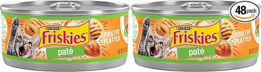 Friskies Purina Wet Cat Food Pate, Poultry Platter - 5.5 oz. Cans (Pack of 48)