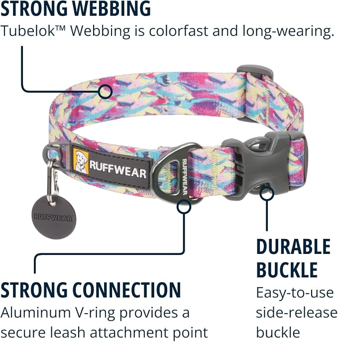 Ruffwear, Front Range Dog Collar, Adjustable Tubelok Webbing, Lightweight, Side Release Buckle, Aluminum V-Ring, Durable for Everyday Use, River Rock Green, 20"-26"