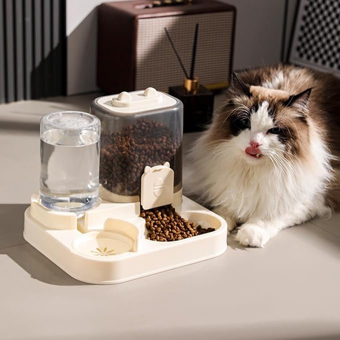 2 in 1 Automatic Pet Feeder Water Dispenser Portable Travel Supplies Cat Food Bowl Food Container for Kitten Small Dogs Bunny, Clear