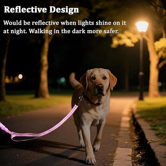 WYuZe 3 Handle Dog Leash for Large Medium Dogs- 7FT Reflective, Shock Absorbing Bungee, Heavy Duty Training Leash with Three Padded Traffic Handles for Control & Jogging, Purple