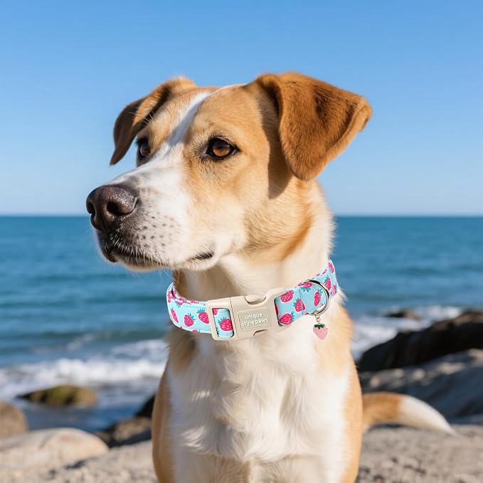 Unique style paws Dog Collar Plastic Buckle with Pendant Puppy Collar for Spring Summer Blue Strawberry for Small Medium Large Boys Girls Dogs