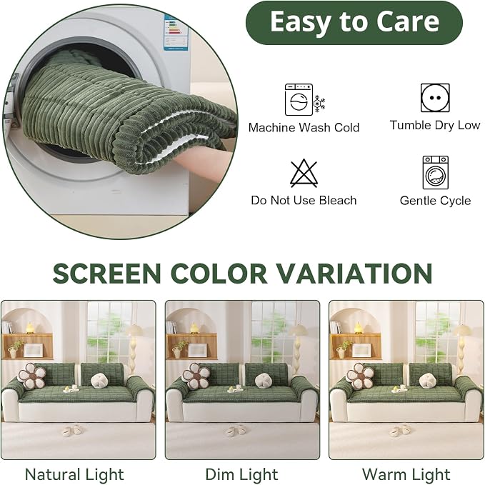 OstepDecor Couch Cover for Dogs, Washable Non Slip Sofa Cover for Pets, Soft Couch Covers for Sofa, Loveseat and Sectional, Furniture Protector Against Pet Hair & Scratches (27.6" x 70.9", Green)