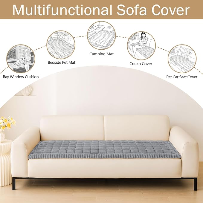 hyha Couch Cover for Dogs Washable, Non Slip Thick Flannel Sofa Protector, Pet Friendly Plush Furniture Cover for Sectional Sofa & Loveseat (Grey, 35.4" x 63")