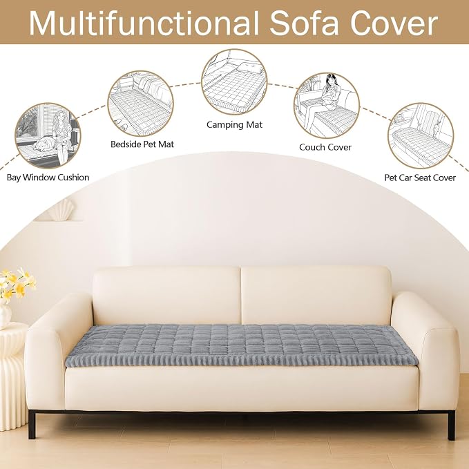 hyha Couch Cover for Dogs Washable, Non Slip Thick Flannel Sofa Protector, Pet Friendly Plush Furniture Cover for Sectional Sofa & Loveseat (Grey, 27.6" x 70.9")
