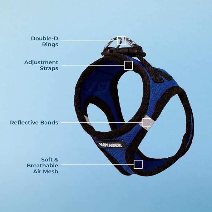 Best Pet Supplies Voyager Step-in Air Harness - All Weather Mesh, Reflective, No Pull Harness for Dogs, Cats - Secure with Hook & Loop Fastener, Buckle, Double D-Rings - Royal Blue/Black Trim, S