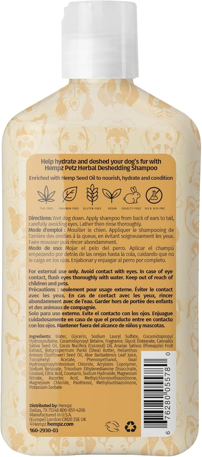 Hempz NEW Pet Shampoo, Deodorizing wash for Smelly Dogs or Cats, Tropical Pineapple Coconut Scent, Dog & Cat Shampoo 17 oz.