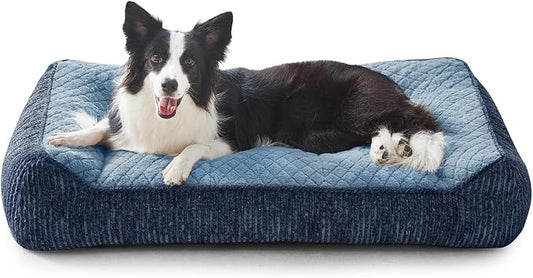 JOEJOY XL Orthopedic Dog Beds Large Sized Dog, Extra Thick Supportive Big Dogs Couch Bed with Sides, Ultra Soft Pet Bed Sofa for Large Dogs, Blue, 38''x28''