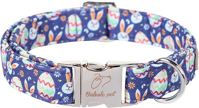 Easter Dog Collar, Cute Easter Bunny Eggs Pet Collar with Metal Buckle, Durable Adjustable Holiday Dog Collars for Small Medium Large Dogs XS