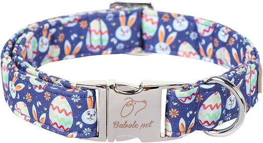 Easter Dog Collar, Cute Easter Bunny Eggs Pet Collar with Metal Buckle, Durable Adjustable Holiday Dog Collars for Small Medium Large Dogs XS