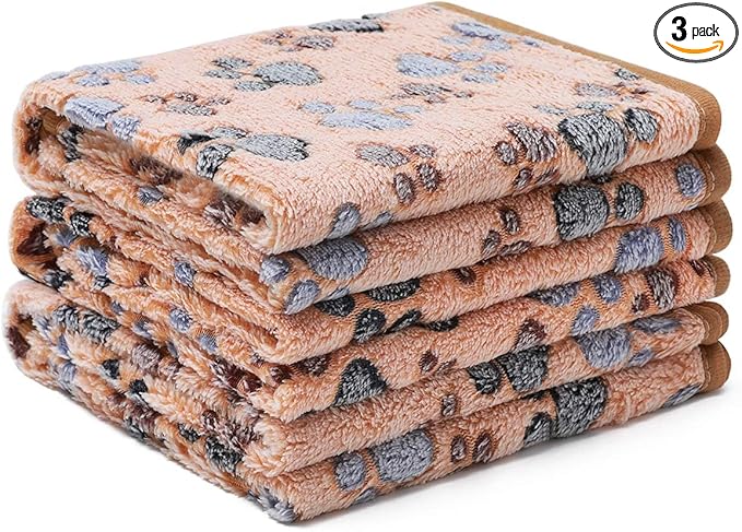 Luciphia 1 Pack 3 Blankets Super Soft Fluffy Premium Fleece Pet Blanket Flannel Throw for Dog Puppy Cat Paw Brown/Pink/White Medium(30x20 inch)