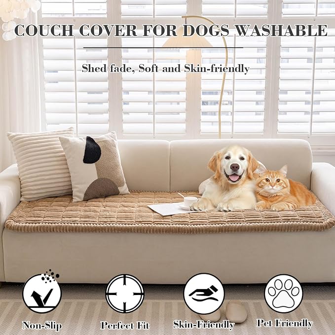 Couch Cover for Dogs Washable, Non-Slip Pet Couch Covers for Sofa, Fuzzy Dog Couch Cover Blanket for Furniture Protector (Z-Camel, 27.6" x 82.7"/70 x 210cm)